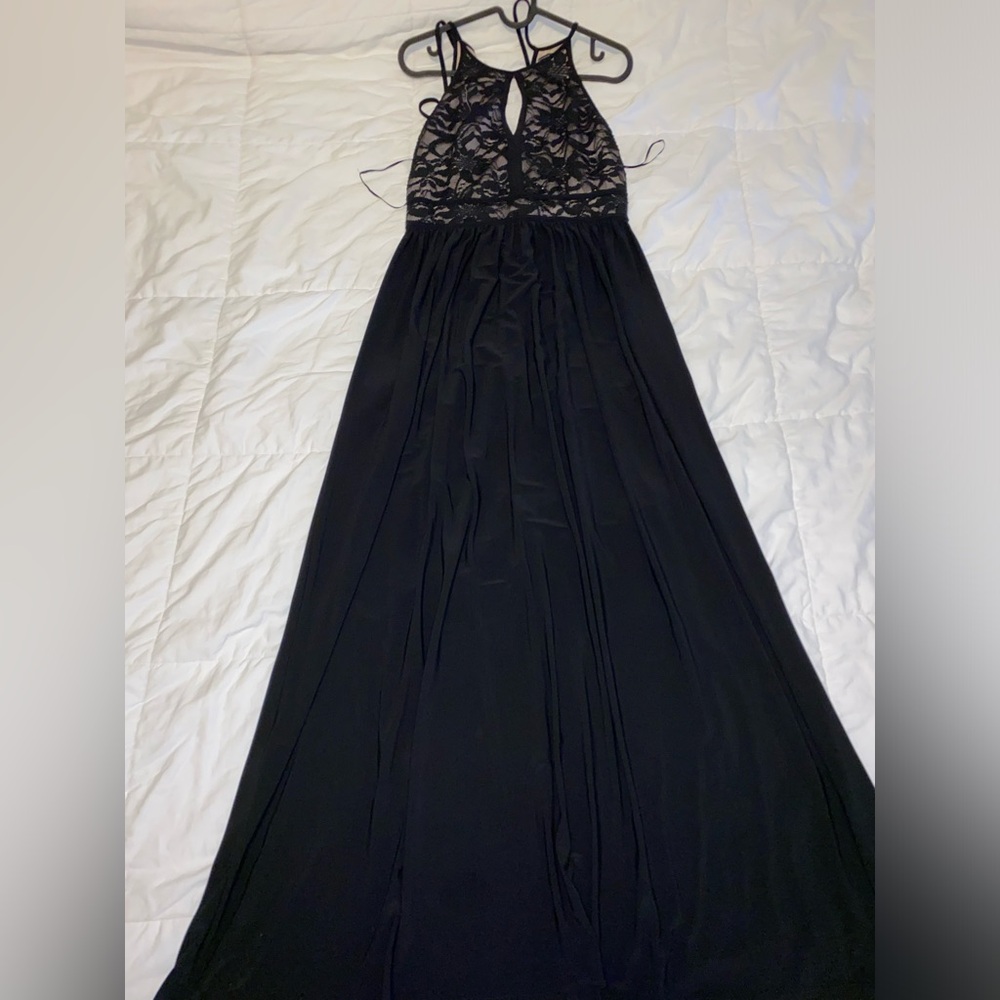 Nightway Lace Keyhole Halter Dress